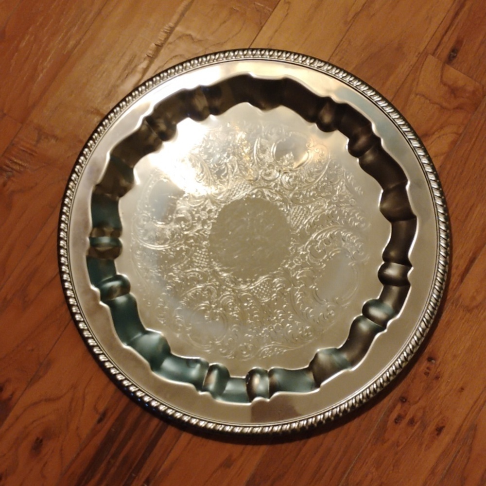 Irvinware Chrome Etched Serving Tray Platter USA 14.5"